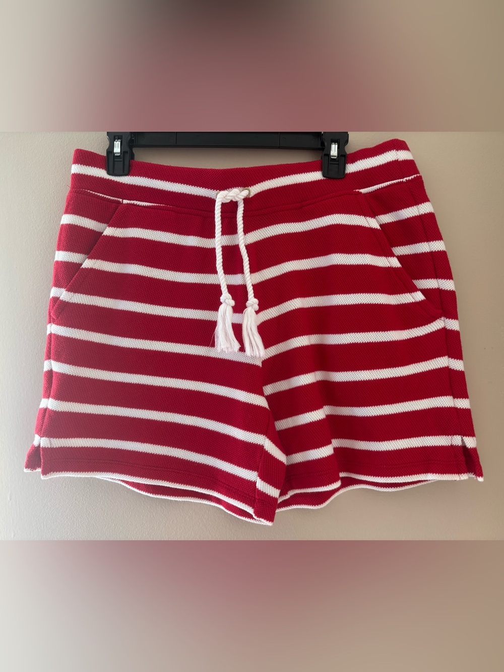 NWT Talbots Nautical Beach Terry Shorts Luna Stripe Red White 6” Size Medium - Picture 6 of 7